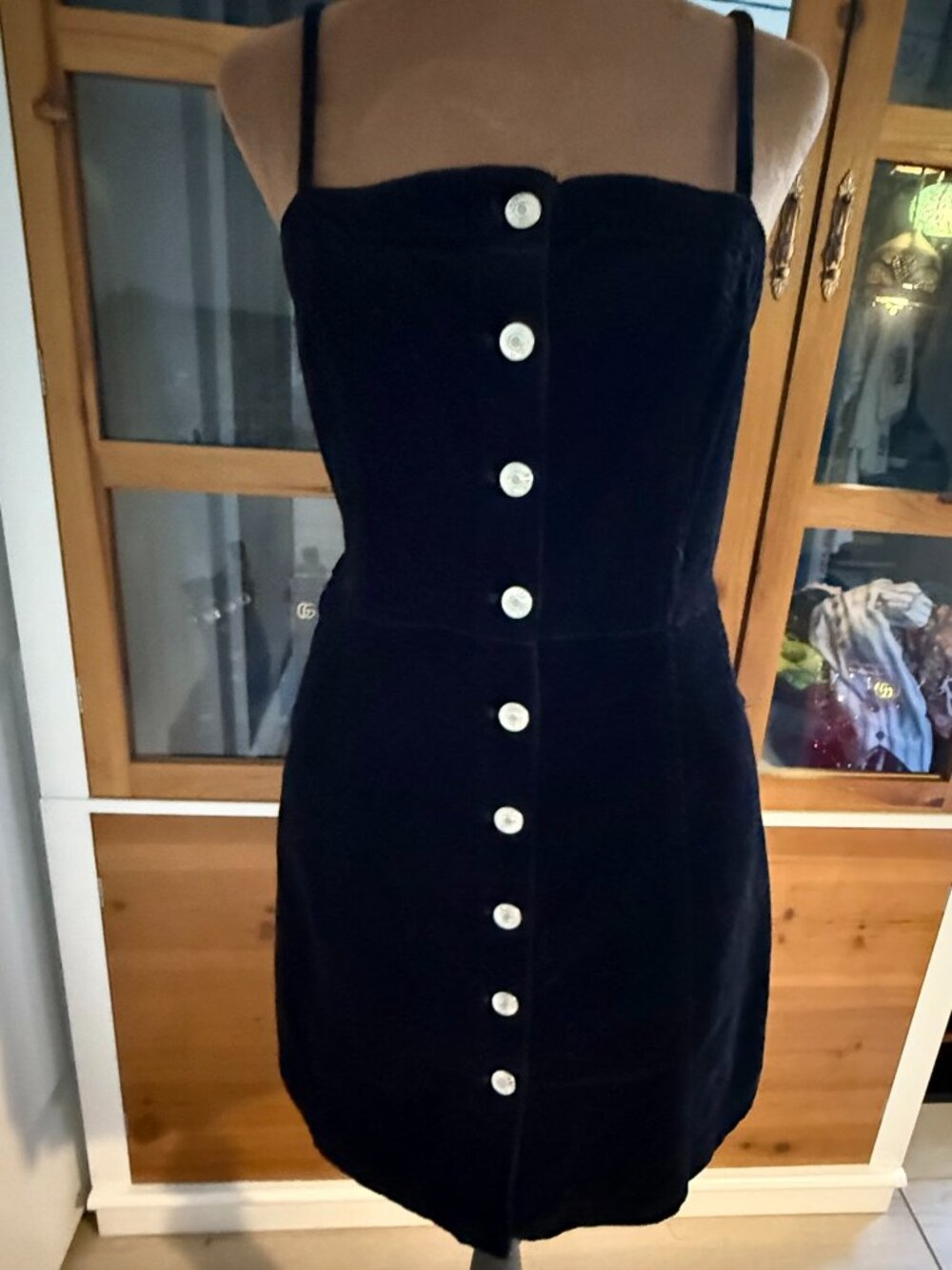 Love Tree Black Corduroy Button Up Mini Dress in XL